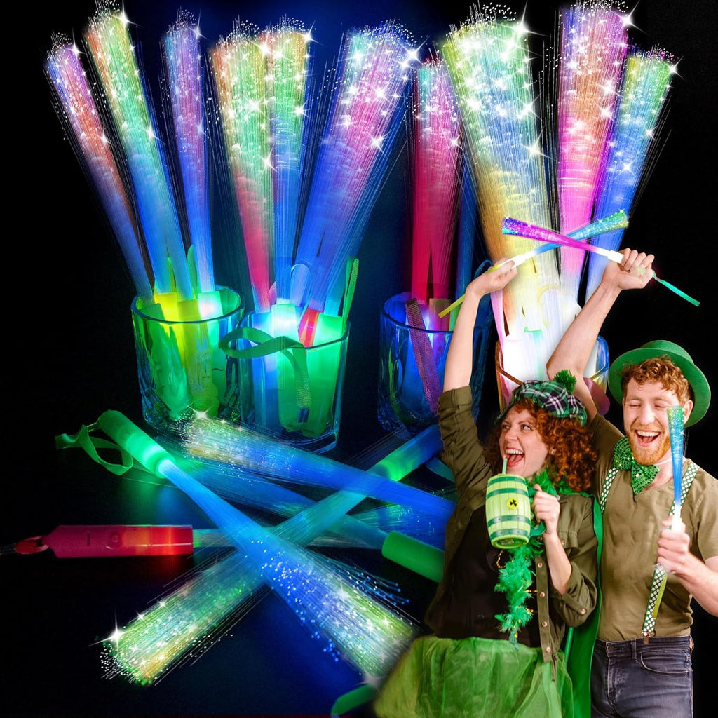 SHQDD 28 PCS Glow Fiber Wands Sticks, LED Light Wands, Glow in The Dark Party Supplies, Fiber Optic Wands, LED Flashing Sticks, Fiber Optic Light Wand Stick for July 4th Party, Wedding, Halloween