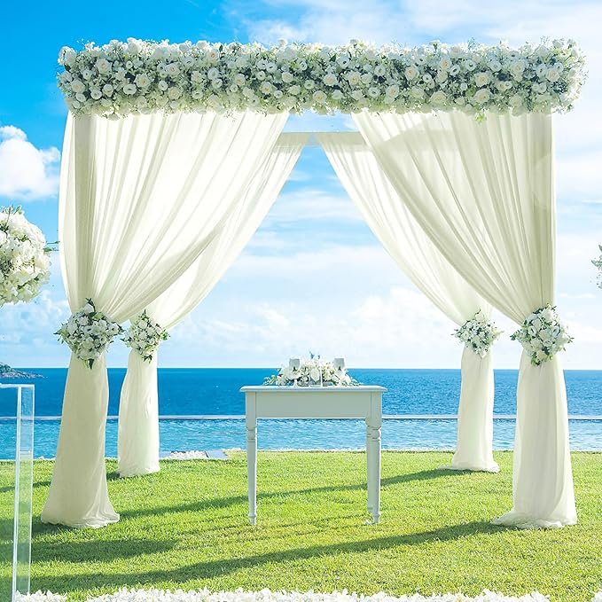 PARTISKY 10ftx10ft Ivory Chiffon Sheer Backdrop Curtains, Wrinkle-Free Wedding Backdrop Drapes for Birthday Party Ceremony Arch Stage Decor Background for Photography 5ft x 10ft,2 Panels