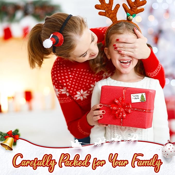 Zonon 720 Pieces Self Adhesive Christmas Gift Tag Xmas Kraft Name Tags Natural Kraft Xmas Stickers Paper Tags Labels for Christmas Decoration(Cute Style)