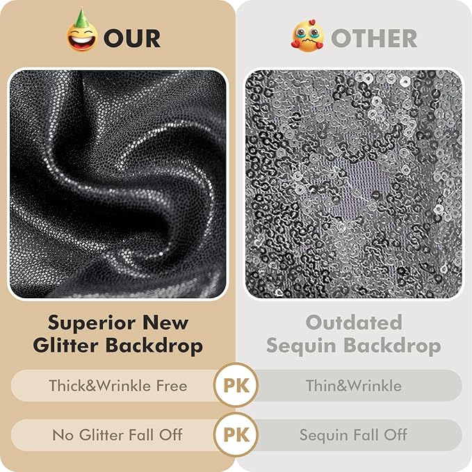 10ft x 10ft Black Glitter Sequin Backdrop Curtain for Parties, Wrinkle Free Sparking Backdrop Drapes, 2 Panels 5x10ft Shimmer Photo Back Drop Cloth for Wedding Birthday Photography Background