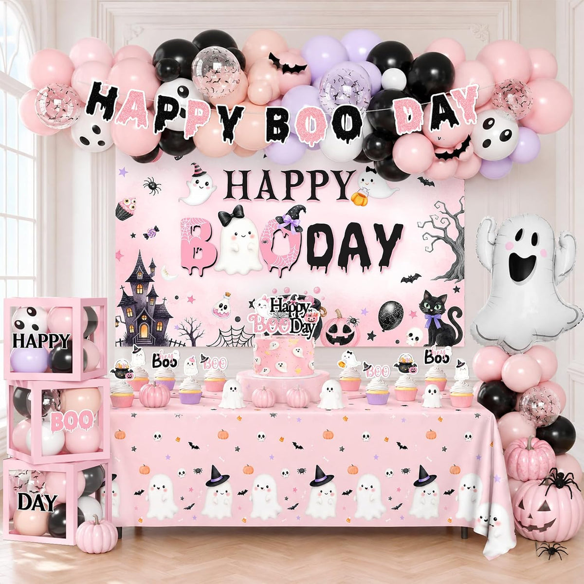 pink halloween party decorations kit halloween happy boo on a desk or shelf