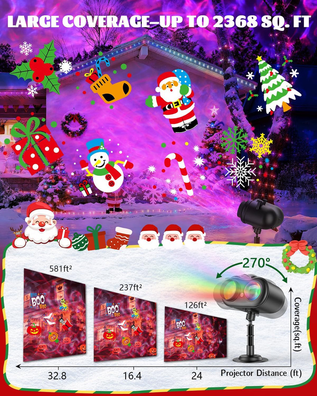 christmas projector lights outdoor, 3 in 1 holiday, close-up detail