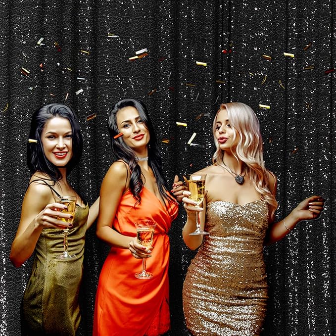 Poise3EHome 6FT x 6FT Black Sequin Photography Backdrop Curtain for Party Decoration