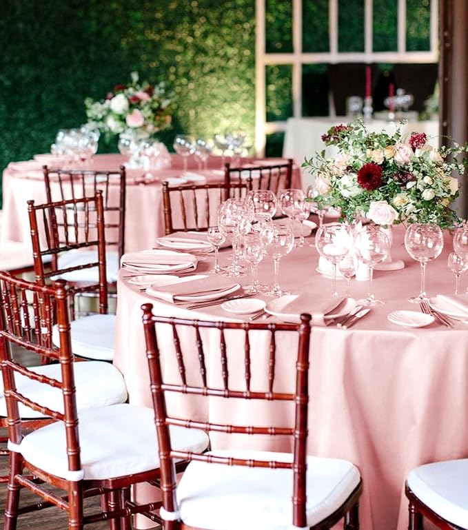 6 Packs Satin Tablecloth 120 Inch Rose Gold Round Table Cloth Silk Tablecloth Smooth Fabric Overlay Satin Table Cover Decoration for Wedding Party Banquet Events