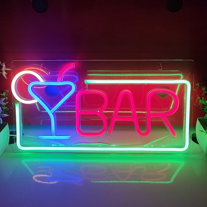 JYWJ BAR Neon Sign,USB Interface With Switch,Decorations For Bedroom,Bars,Commercial Venues,And Various Holiday Parties BAR Neon Light (Red+Green)