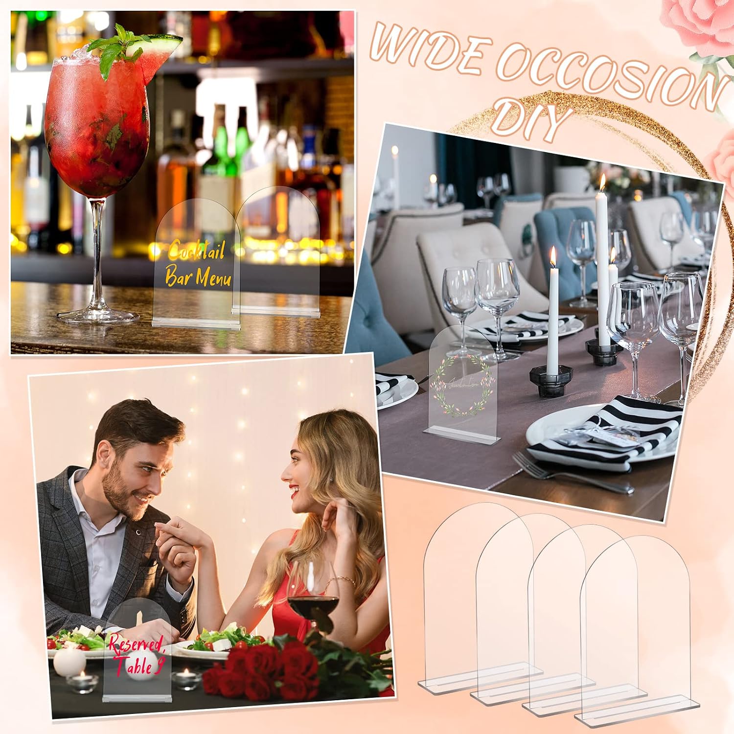 Juexica 30 Packs 5x7 Inch Clear Acrylic Arch Sign - Blank DIY Table Numbers with Stand for Weddings, Office Parties & Menus