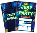 Glow Trampoline Birthday Invitations, Let's Jump & Party Birthday Invite Cards（20 Count) With Envelopes, Neon Double-Sided Fill In Style Invite Cards For Boys & Girls, Birthday Party Supplies-B07
