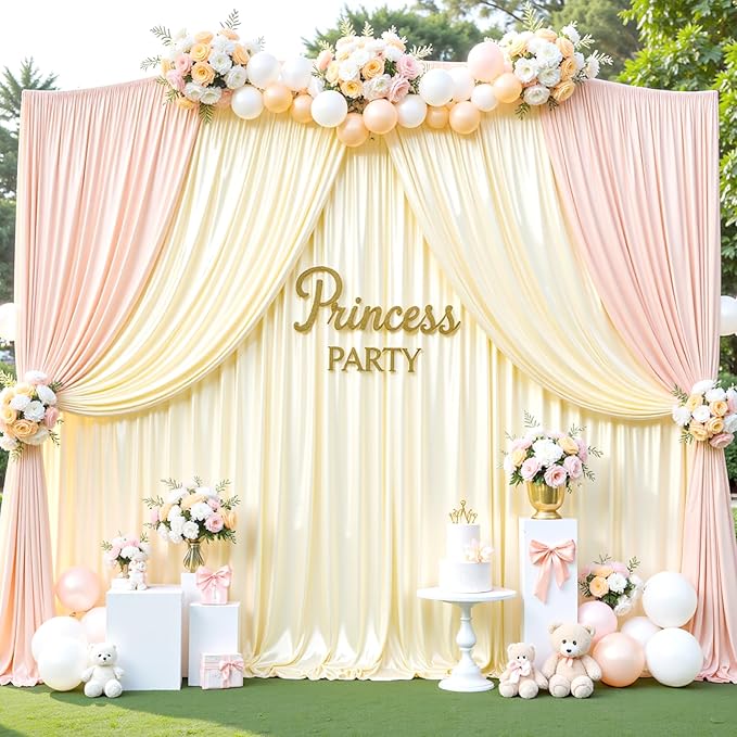Champagne Satin Backdrop Curtains 2 Panels - Glitter Photo Drapes for Baby Shower, 10x10FT Shimmer Back Drop Cloth, Wrinkle Free for Birthday Party Prom Wedding Stage Background