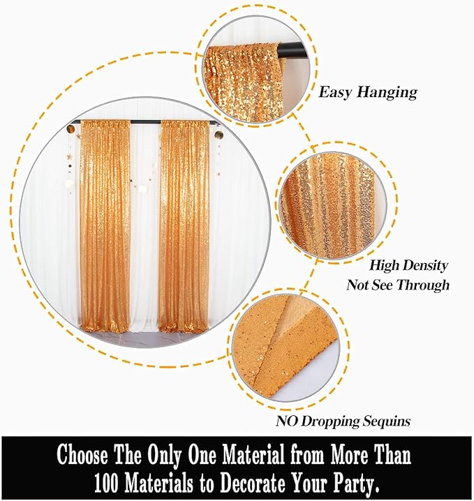 ShinyBeauty Gold Sequin Backdrop 2FTx8FT 8 Pieces Photography Backdrops Baby Shower Backgrounds Sequins Fabric Golden Shimmer Curtains for Party,Outdoor,Wedding Decor Sparkle Curtain Panels