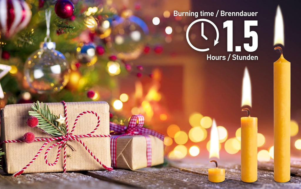 Eika Premium 100% Beeswax Tree Candles - Pack of 40 Honey Colored Natural Christmas Wax Candles for Pyramids, Carousels & Chimes - Made in Europe