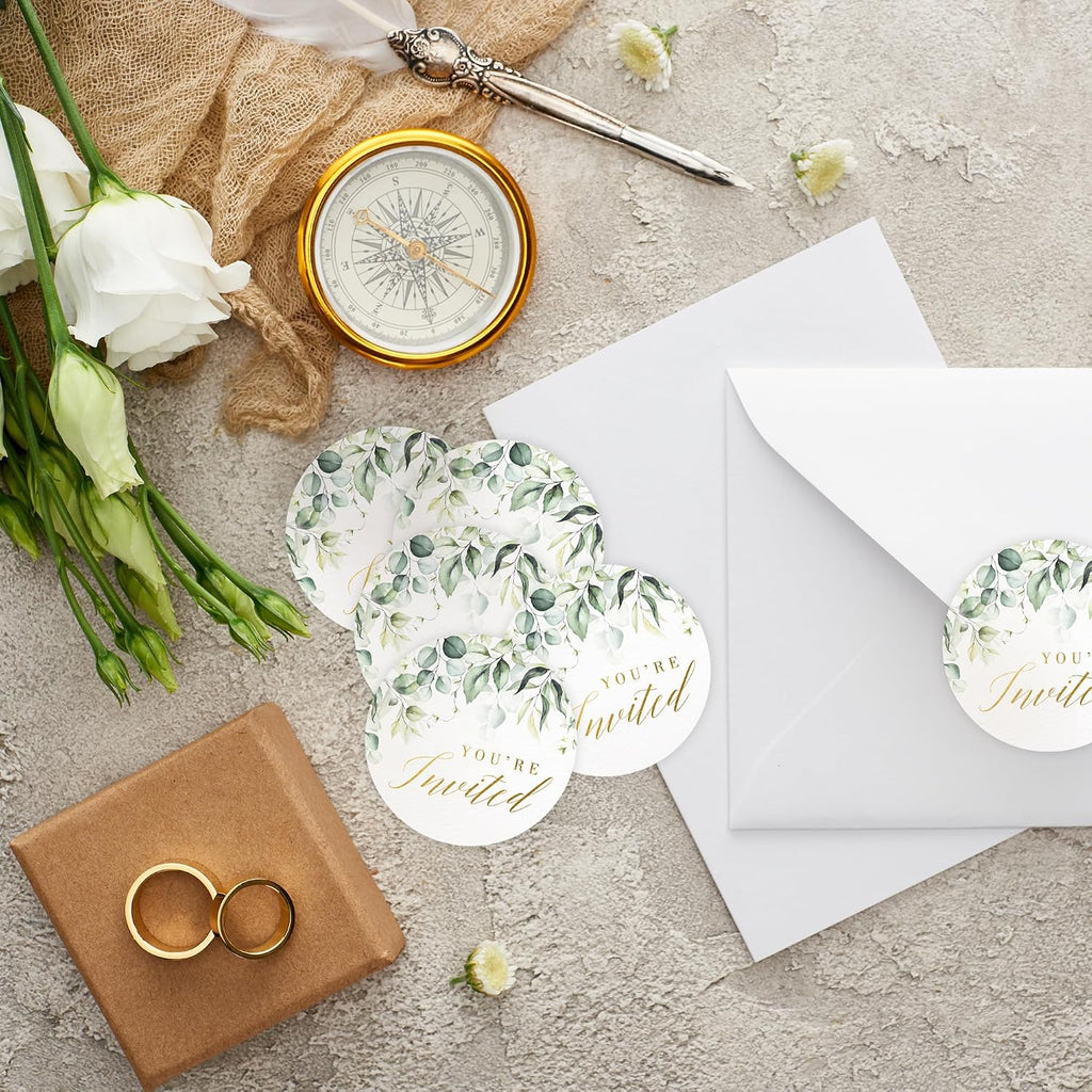 Mobiusea Creation Greenery Wedding Invitation Stickers | 1.4 inch | Gold Foil | 108pcs Waterproof Envelope Stickers for Bridal Shower, Birthday, Baby Shower and Party