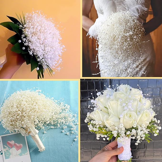 50 PCS Artificial Floating Beads for Centerpieces Vases, Black&White 8+3mm String Beads for Wedding Party Faux Pearl String for Decorating, String Pearls for Crafts Vase Filler