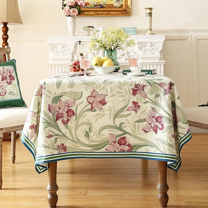 patdrea Designer Green Long Rectangle Tablecloth,Framhouse Vintage French Violets Pattern Elegant Tablecloths,Table Cover Decor for Kitchen Dining Christmas,Party,Thanksgiving,63"x102"-Tara a