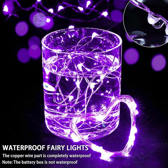 50 Pack Purple Fairy Lights 7Ft 20 LED Twinkle String Lights 3 Modes Battery Operated Waterproof Firefly Starry for Mason Jar Party Wedding Christmas Valentines Day Table Centerpieces