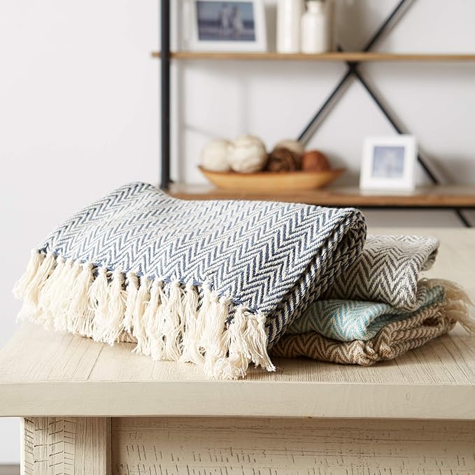 DII Woven Basic Tabletop Collection Chevron Table Runner, 15x72, Aqua