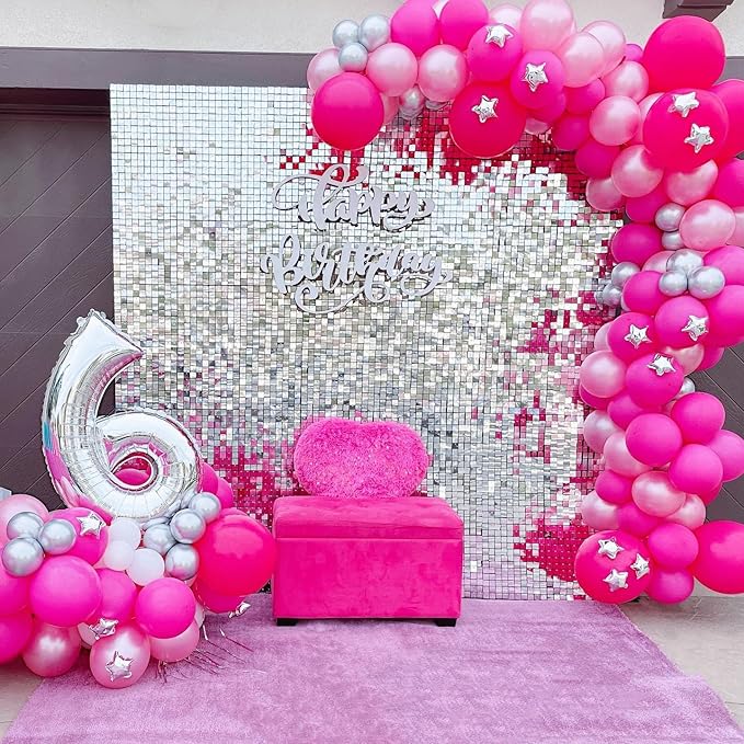 Qcity Silver Shimmer Wall Backdrop 24PCS, Black Back Not See-Through Design, Square Sequin Glitter Backdrop Panel, Perfect for Outdoor Events, Birthdays, Wedding and Party Decoration