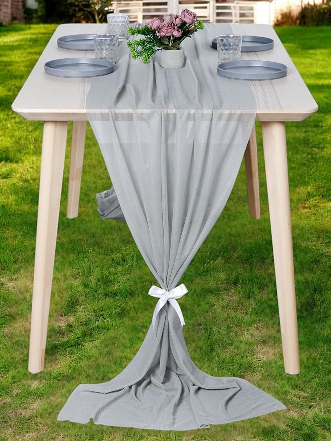 MDS Halloween Chiffon Table Runner - 10 Pack, 29 x 170 Inches, 14ft Each - Sheer Spooky Table Runners for Haunted House Parties, Trick-or-Treat Tables, Witchy Décor, Wedding & Events - Gray