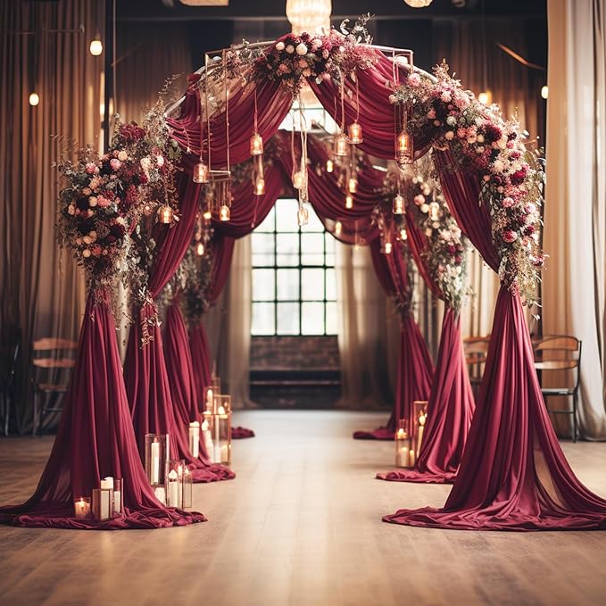 Wokceer Wedding Arch Draping 2 Panels 28.7" x 20FT Burgundy Sheer Fabric Backdrop for Ceremony, Birthday Party, Bridal Shower Decoration