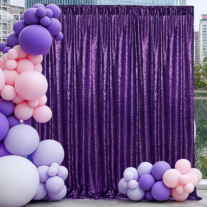 10ft x 10ft Purple Sequin Backdrop Glitter Halloween Party Backdrop Curtains Photo Background for Stage Wedding Baby Shower Decorations