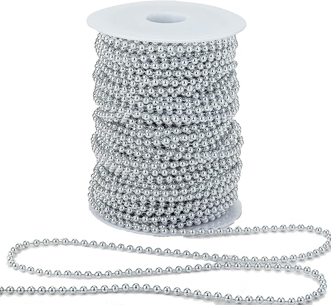 4mm Crafts Faux Pearl Beads Garland Pearl Bead Roll Strand of Pearls to Decorate Floral Centerpieces Wedding Party Favor Christmas Tree(131 Feet Silver)