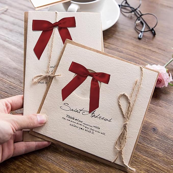 50Pcs Wine Red Twist Tie Bows for Gift Wrapping 2.5" Satin Ribbon Bow for Treat Bags Cake Balloons Birthday Party Favors Wedding Decorations