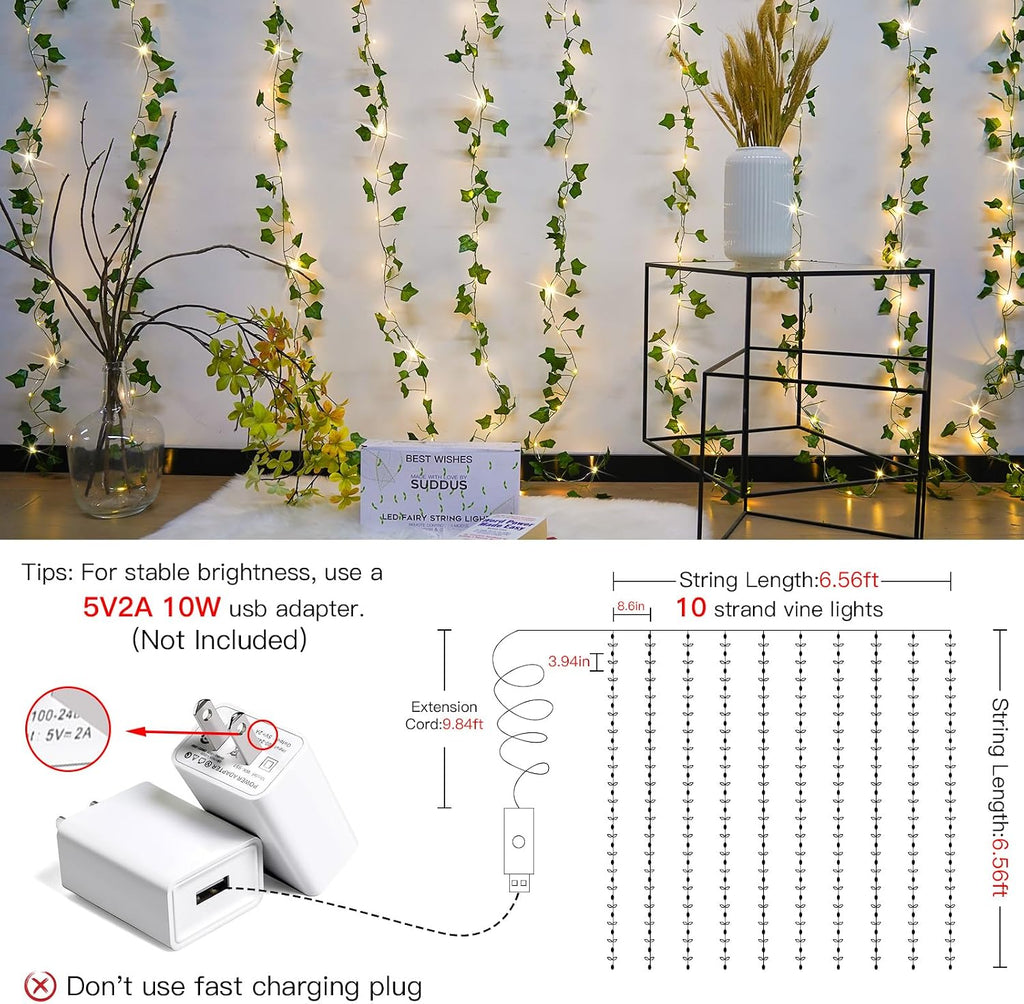 suddus Vine Lights for Bedroom 200 LED Ivy Curtain Lights Remote6.5x6.5ft | Ivy Curtain Lights, Remote Control, Indoor Outdoor Decor, For Bedroom Dorm Wedding Party Wall