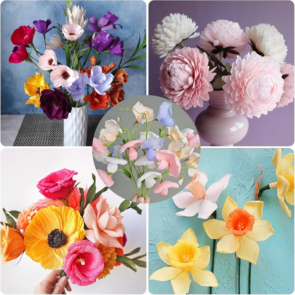 Crepe Paper Flower DIY 14 Colors, 9.8 x 98 Inch Wide Paper for Gift Wrapping, Crafts, Flower Birthday Parties Weddings Festival Decoration (Multiple Colors 1)