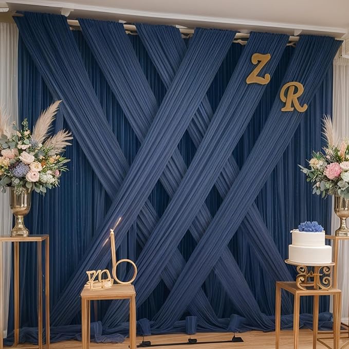 30×12ft Navy Blue Wrinkle Free Backdrop Curtain for Wedding Parties, 6 Panels 5×12ft Long Soft Silky Polyester Backdrop Drapes Photo Back Drop Curtains for Birthday Photography Background Cloth