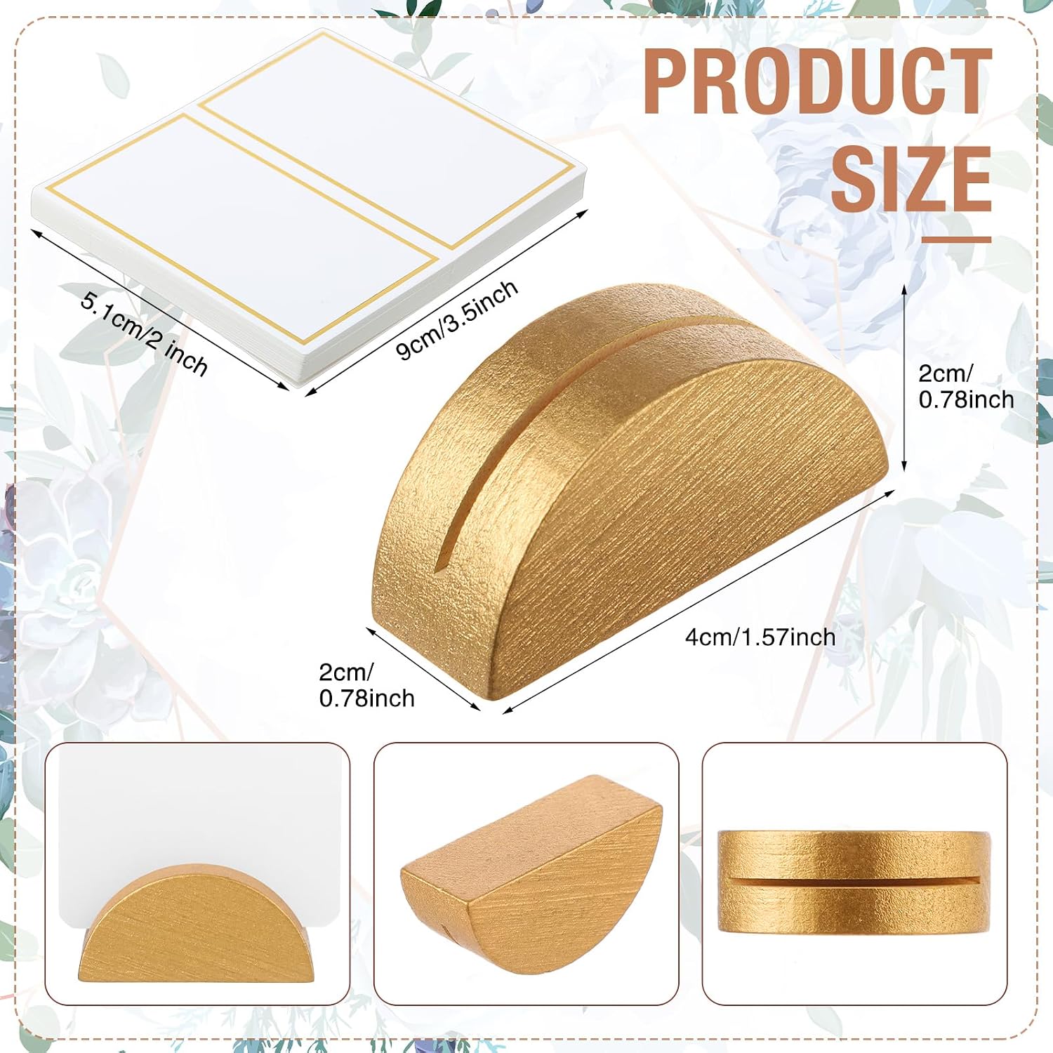 Colingmill 24 Pcs Wooden Table Number Stands Wedding Table Name Holder Semicircular Design Place Card Holders with 24 Pcs Tented Cards for Retail Shop Wedding Party Events Decoration(Gold)