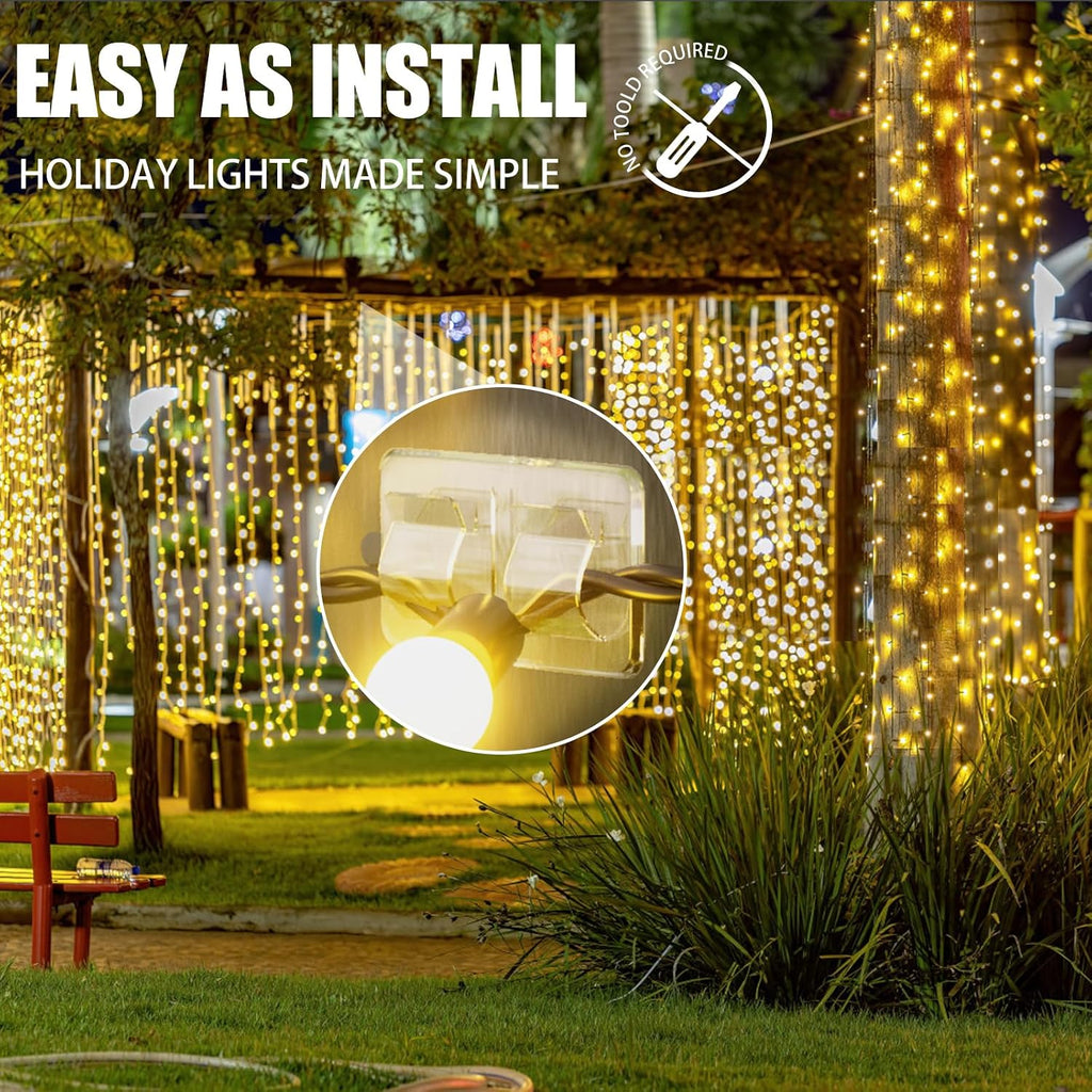 Keviyi Hooks for Outdoor String Lights Clips: 26Pcs Double Hooks for Hanging - Heavy Duty Clear Cable Clips with Waterproof Adhesive Strips - Outside Sticky Hooks No Drill