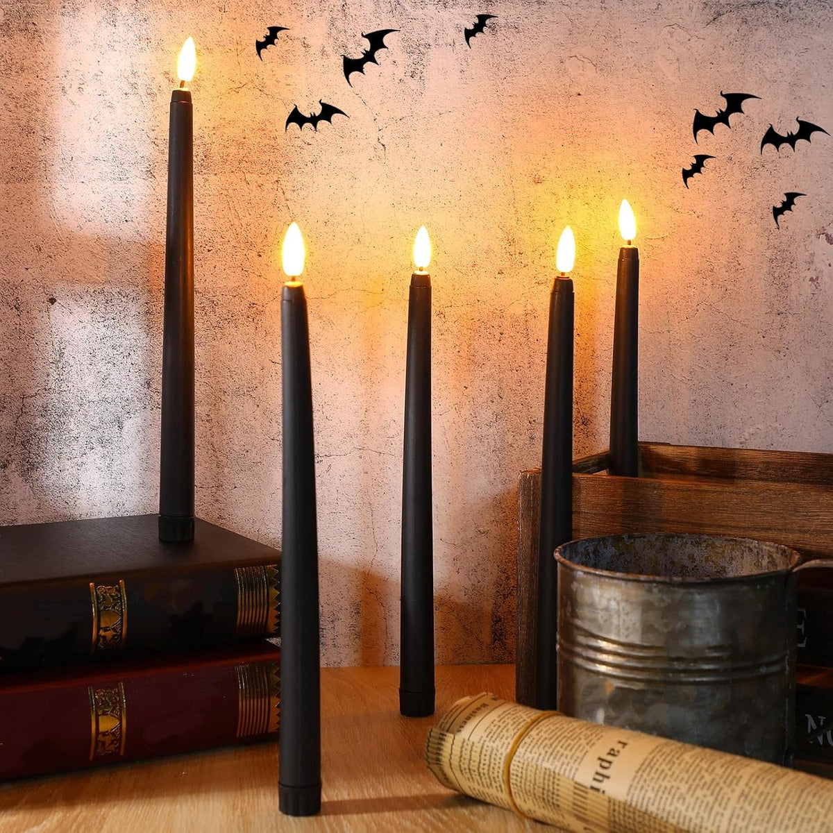 Qunclay 120 Pcs Black Flameless Taper Candles, Battery Operated LED Candles