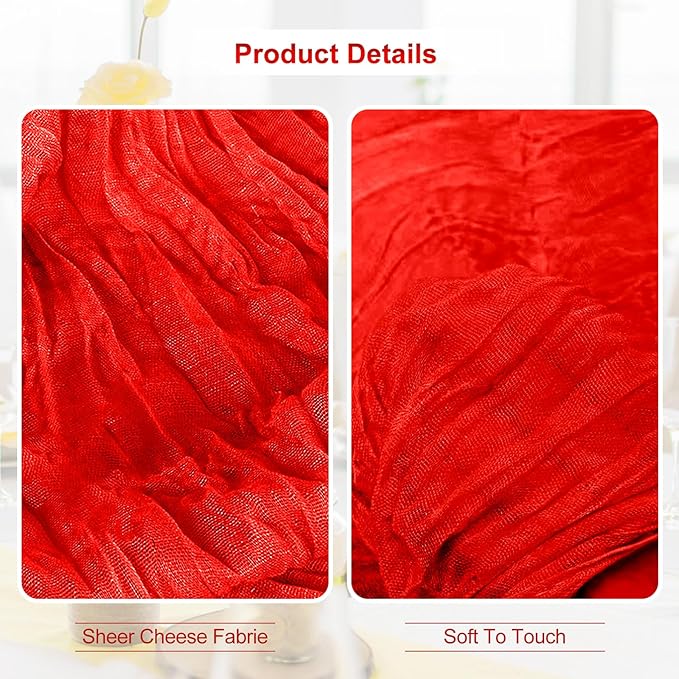 10 Pack Red Cheesecloth Table Runner 35x120 Inch 10Ft Rustic Gauze Cheese Cloth Table Runner Sheer Cheesecloth Table Runners for Wedding Party Bridal Shower Decoration
