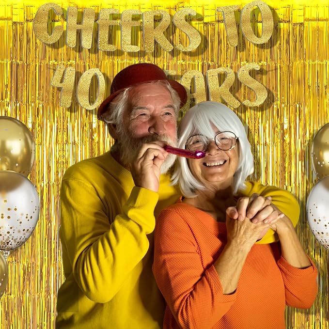 BRAVESHINE Gold Foil Fringe Backdrop Curtain - Metallic Tinsel Photo Backdrop Streamers for Men 50th Birthdays Decorations, Anniversary, Christmas, New Years, Engagement Party Decorations