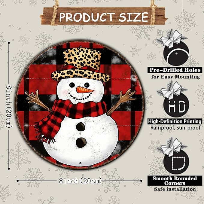 Round Christmas Snowman Tin Sign Vintage Snowman Sign Rustic Wall Decor For Christmas Home Fireplace And Holiday Gatherings Retro Sign 8 * 8 in