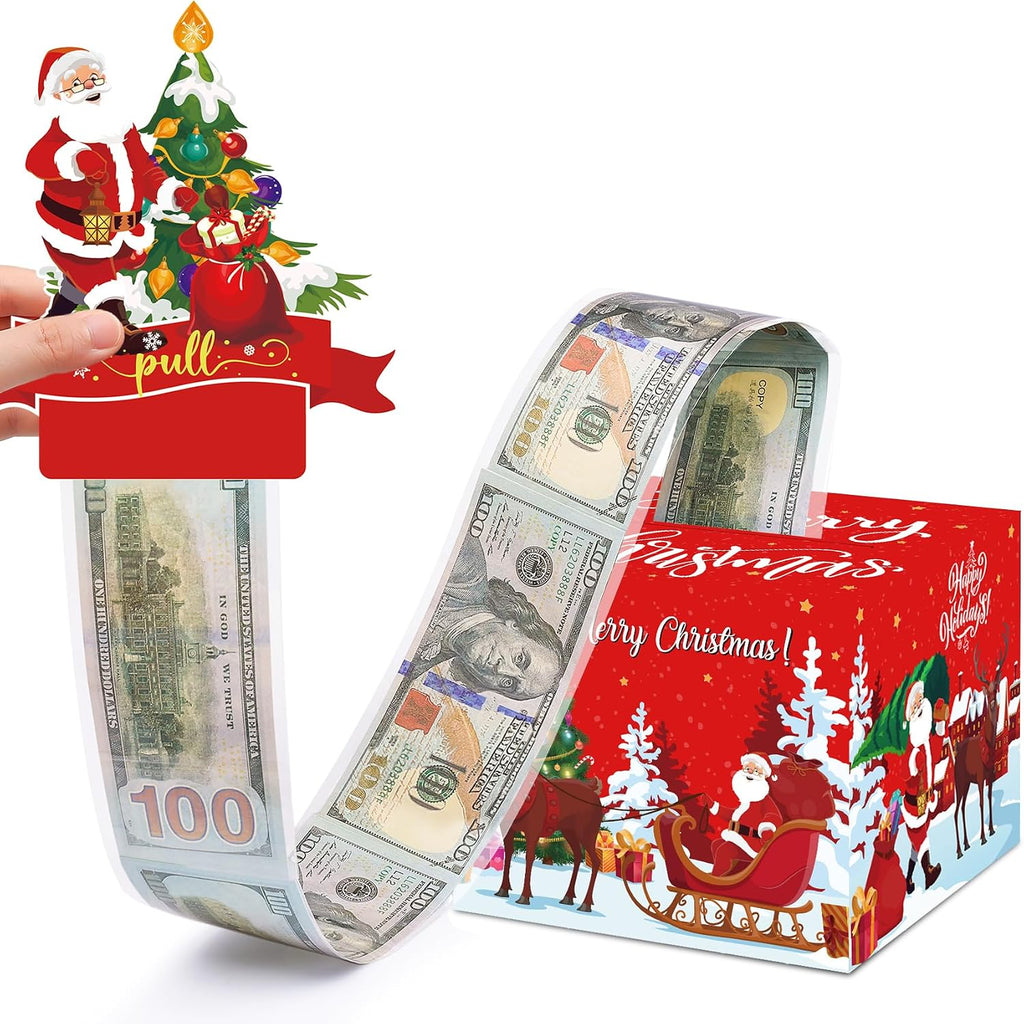 Christmas Party Gifts, Christmas Money Box for Cash Gift Pull, Surprise Money Holders for Cash with 50Pcs Transparent Bags, Fun Ways to Give Cash As A Present for Kids Adults