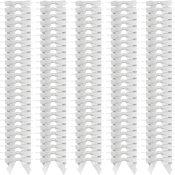 Bright Creations Mini Silver Ribbon Bows - 3-Inch, Silver, 100 Count, Polyester Satin - Twist Tie Bows for Treat Bags, Party Favors & Crafts