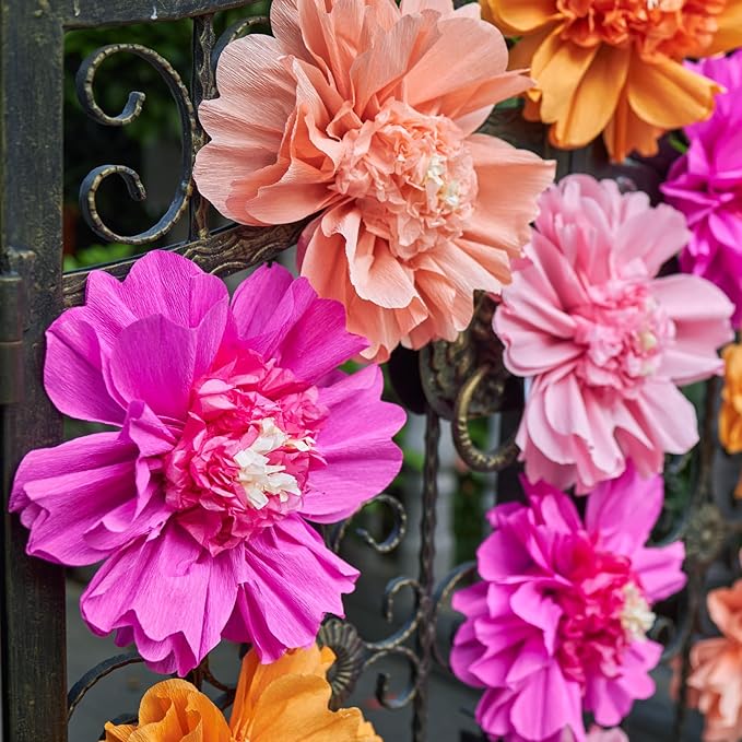 SUNBEAUTY 6 PCS Hot Pink and Orange Paper Flowers Decorations Crepe Paper Flowers 12 in Tissue Paper Flowers Decorations for Wall Birthday Party Baby Bridal Shower Office Classroom Wedding Carnival
