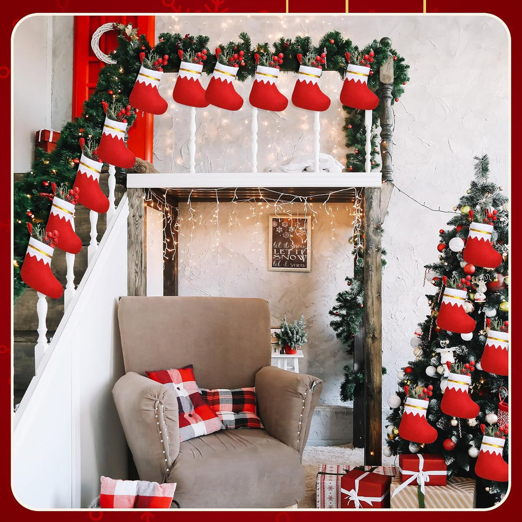 Ceenna 48 Pcs 5 Inch Mini Summer Christmas Stockings Bulk Felt Xmas Stockings July in Christmas Tree Hanging Ornament for Family Holiday Decoration DIY Craft Xmas Kids Stocking Bags(Classic)