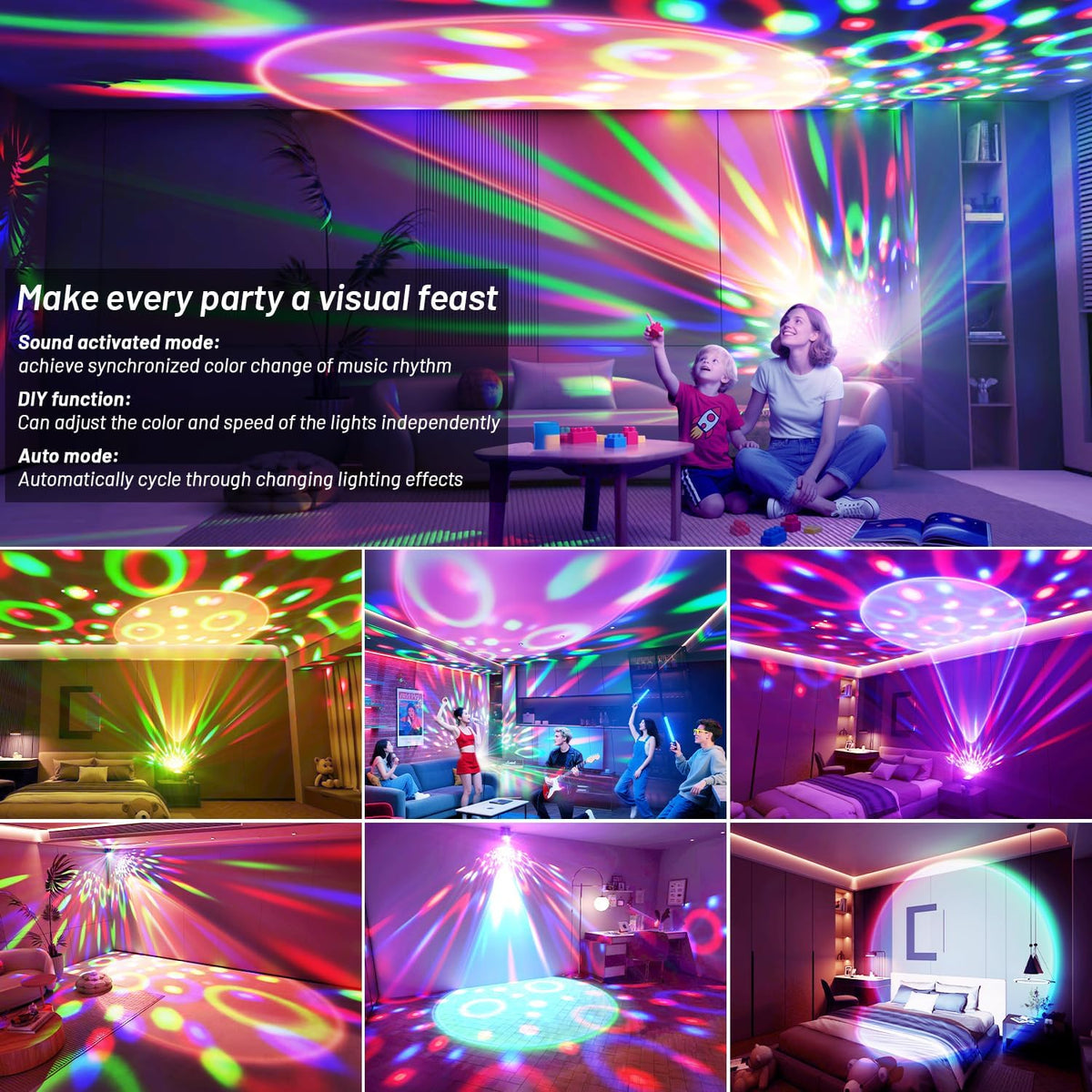 2-Pack Sunset Lamp Disco Ball Party Lights - Sound Activated LED Strobe &...