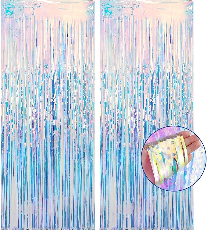 2 Pack Fringe Curtains Party Decorations,Tinsel Backdrop Curtains for Parties,Photo Booth Wedding Graduations Birthday Mermaid Frozen Sea Party Supplies (Iridescent)