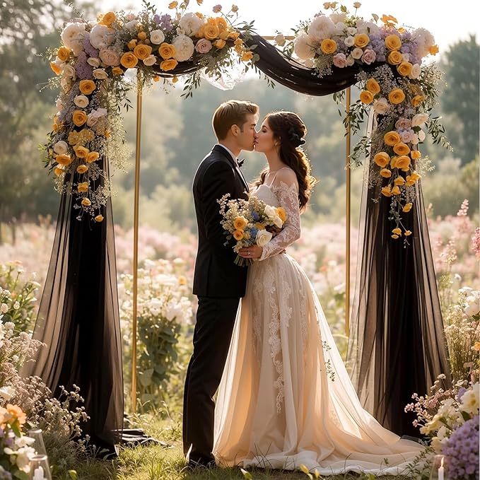 PARTISKY Wedding Arch Draping Fabric 19FT Black Drapery Sheer Curtains for Backdrop Wedding Arch Decorations for Ceremony Stage Reception Banquet Party（1 Panel）, Black
