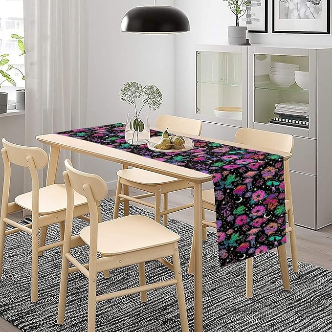 Gothic Star Moon Colorful Table Runner for Kitchen Living Room Home Party Boho Floral Table Runner 13x90 Inch