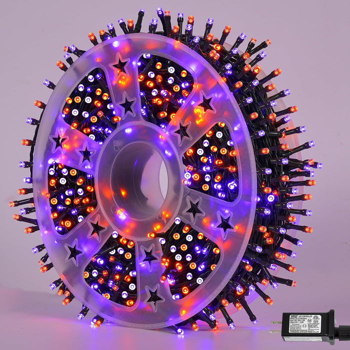 QITONG 165ft 500 LED Orange and Purple Halloween Lights Outdoor Waterproof, String Lights for Outside with 8 Modes, Green Wire Twinkle Lights Plug in Indoor