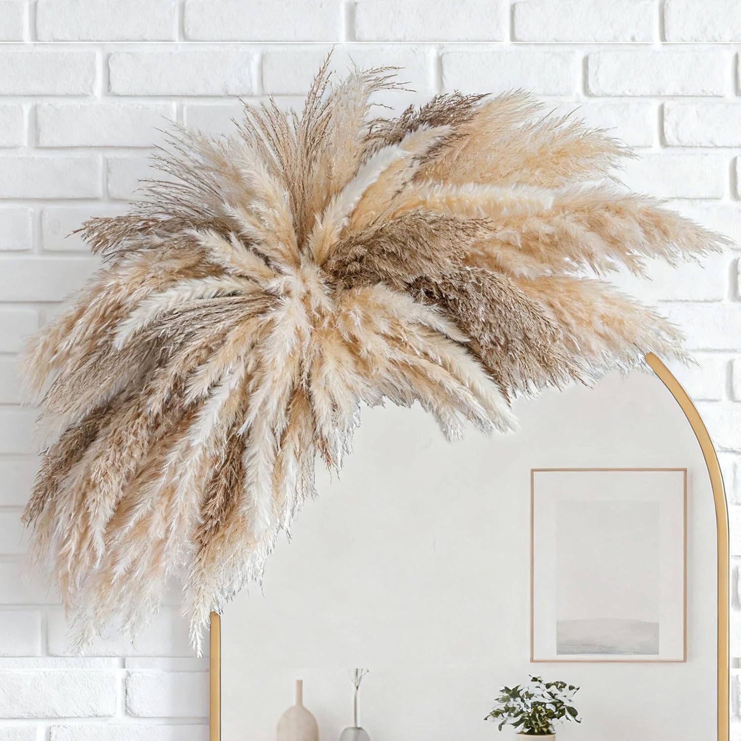Fluffy Boho Wall Decor - DIY Pampas Grass Kits,Need to Assemble,Decorative Pampas Cloud,Mirror Decorative,for Entryway Bedroom Living Room Bathroom House Warming Gifts New Home Essential