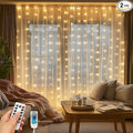 2 Pack Fairy Curtain Lights, 300 LED Upgraded Tangle-Free Hanging Lights with Remote, USB Plug in String Lights for Wall Window Wedding Party Xmas Home Décor - 9.8 x 9.8 Ft, Warm White
