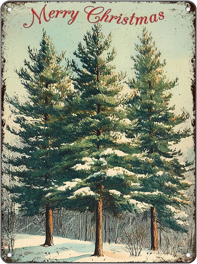 Vintage Christmas Decor Sign Christmas Tree Metal Tin Sign Merry Christmas Retro Tin Sign for Holiday Wall Decor Outdoor Cafe Living Room Bedroom 12x16Inch