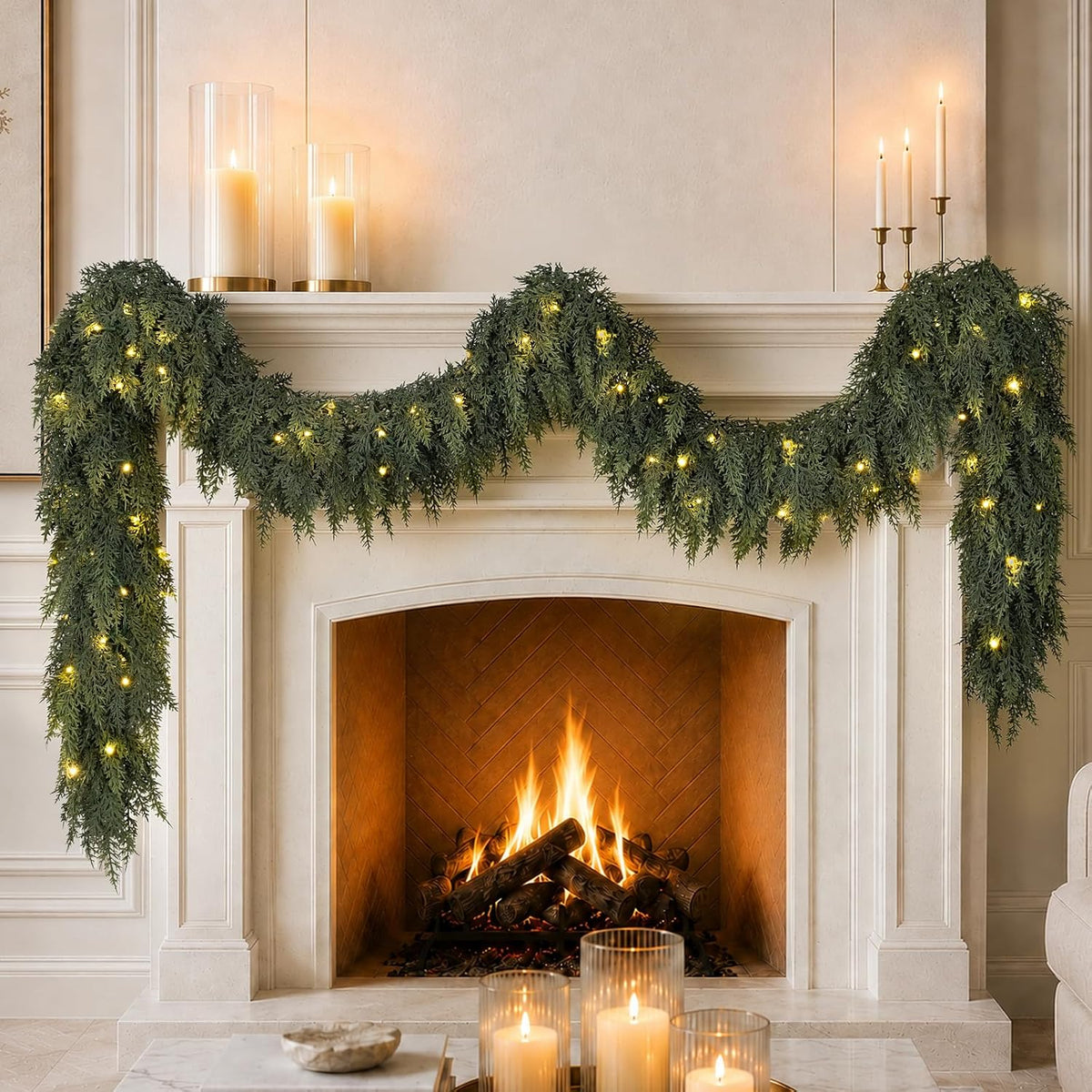 9ft pre-lit christmas garland with lights cedar garland, main product view