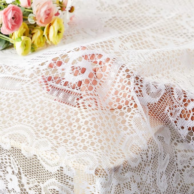 Juvale Lace Tablecloth - 60 x 97-Inch White Rectangular Table Cloth - Vintage Floral Scalloped Edge Elegant Dainty Tea Party Tablecloth & Wedding Reception Decor