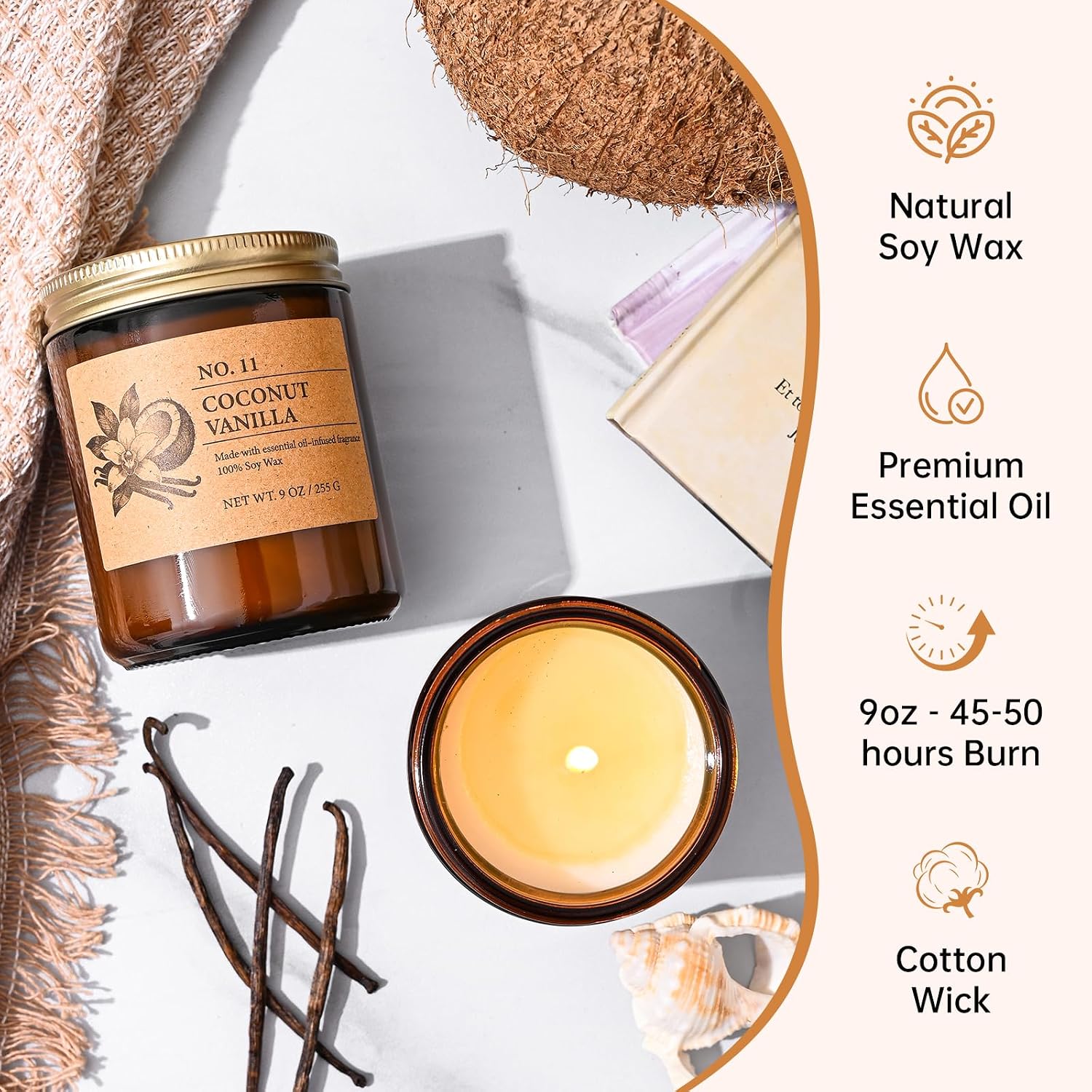 Soy Candles Set of 4, 9oz Natural Soy Wax Aromatherapy Candles, Home Scented Candles with 4 Scents (Lavender, Amber Sandalwood, White Sage, Coconut Vanilla), Gifts for Mom, Women, Relaxation, Yoga