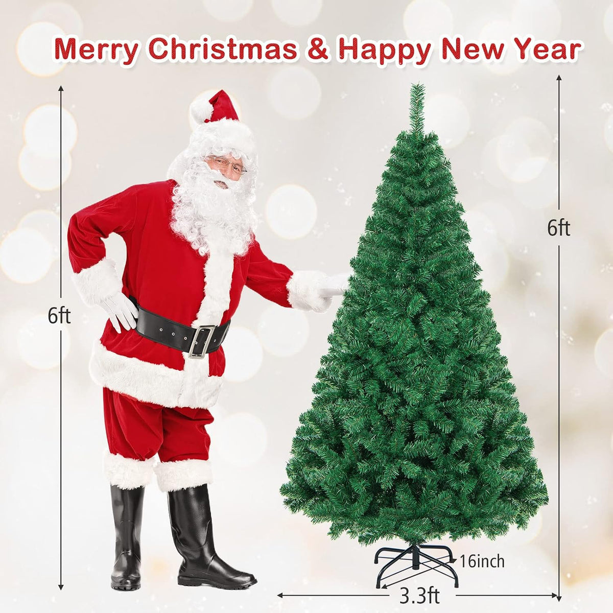 happygrill 6ft artificial christmas tree, unlit xmas pine on a desk or shelf